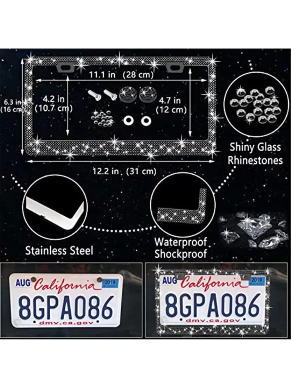 27 PCs Black Bling Car Accessories Set for Women, Steering Wheel Covers